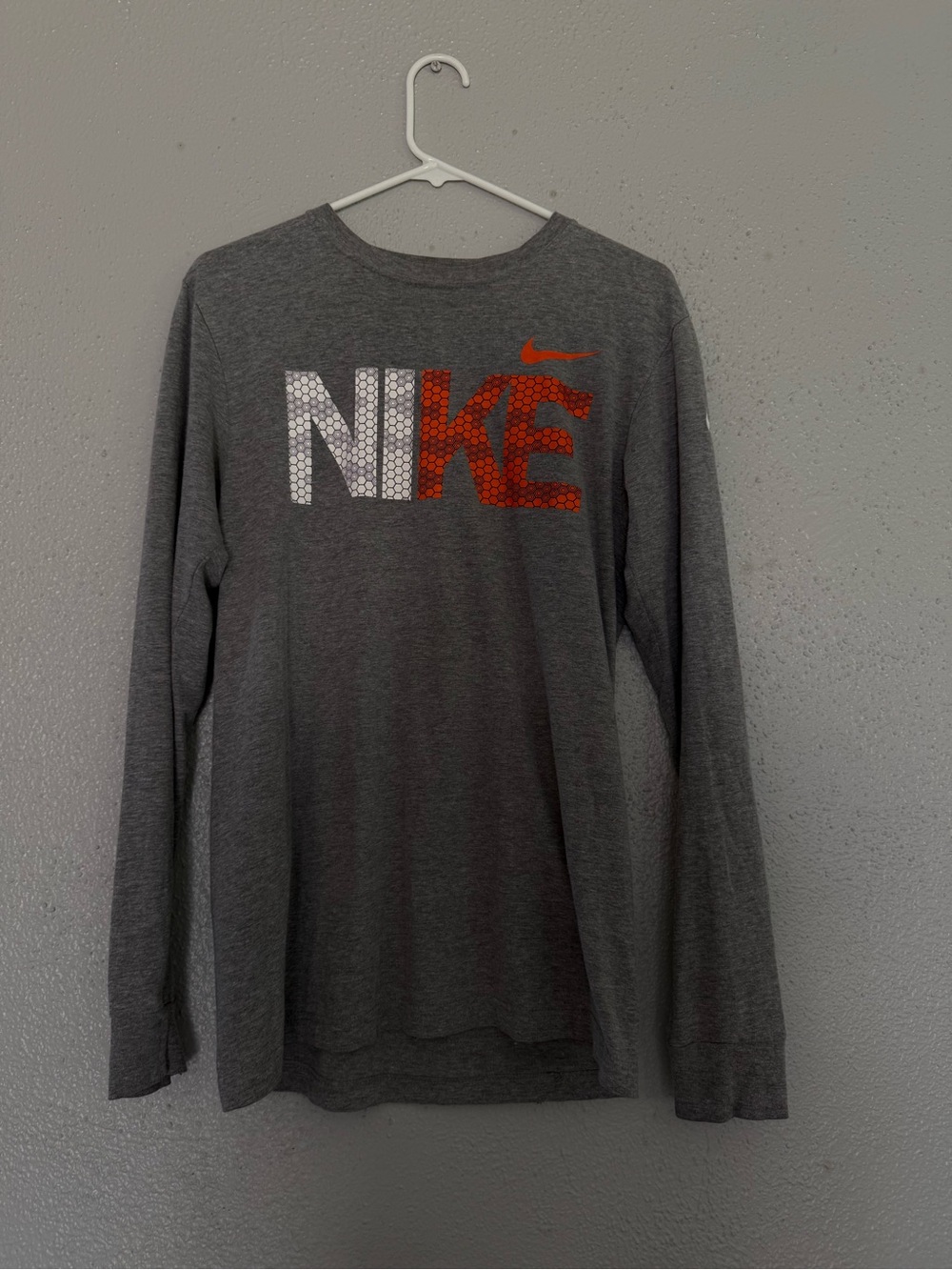 Nike Gray Long Sleeve Tee with White and Orange NIKE Logo